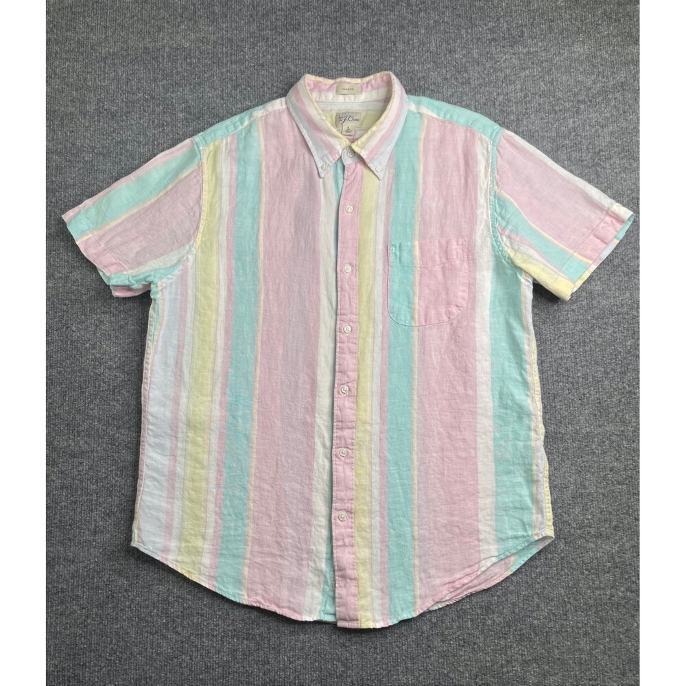 J.Crew Short Sleeve Shirt Mens L Pastel Multi Baird McNutt Irish Linen BE546
